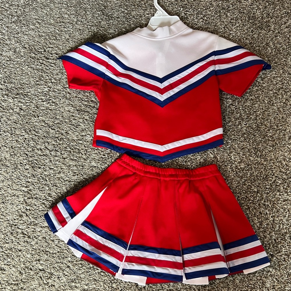 Girl red white and blue cheer costume